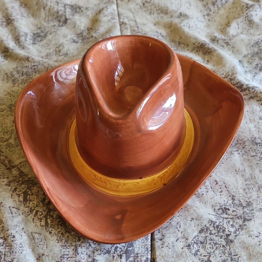Brown Ceramic Cowboy Hat Chip Dip Serving Dish